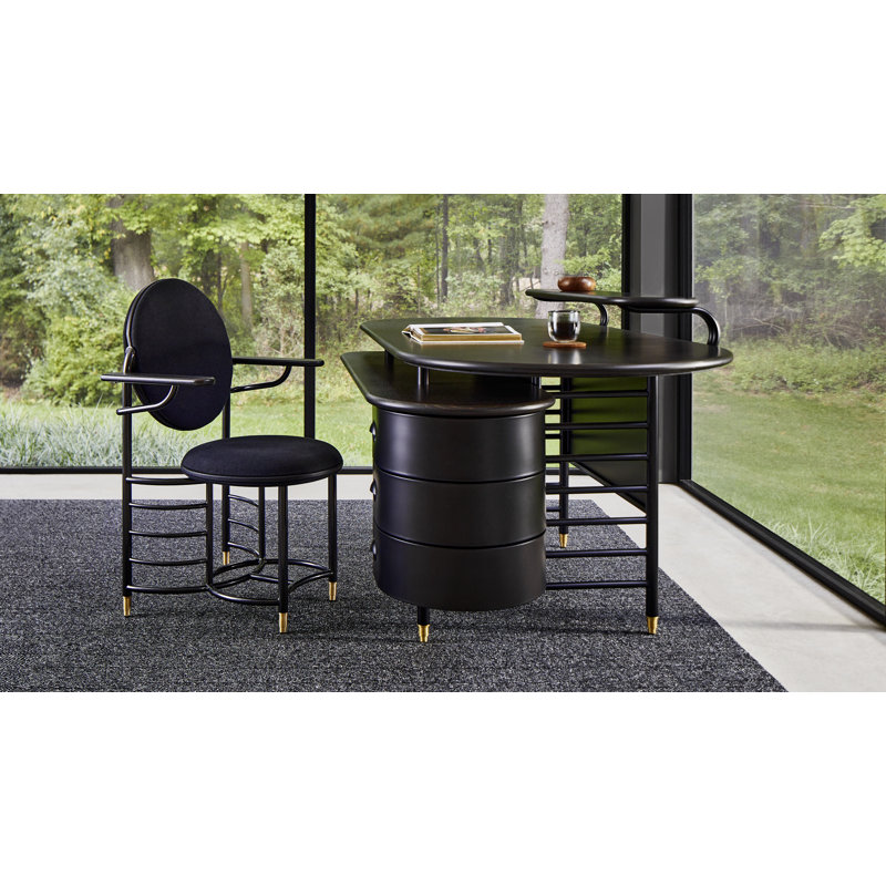 Frank Lloyd Wright Racine Desk with Storage and Accessories, Oak Black/Black, 35" H x 72" W x 37" D