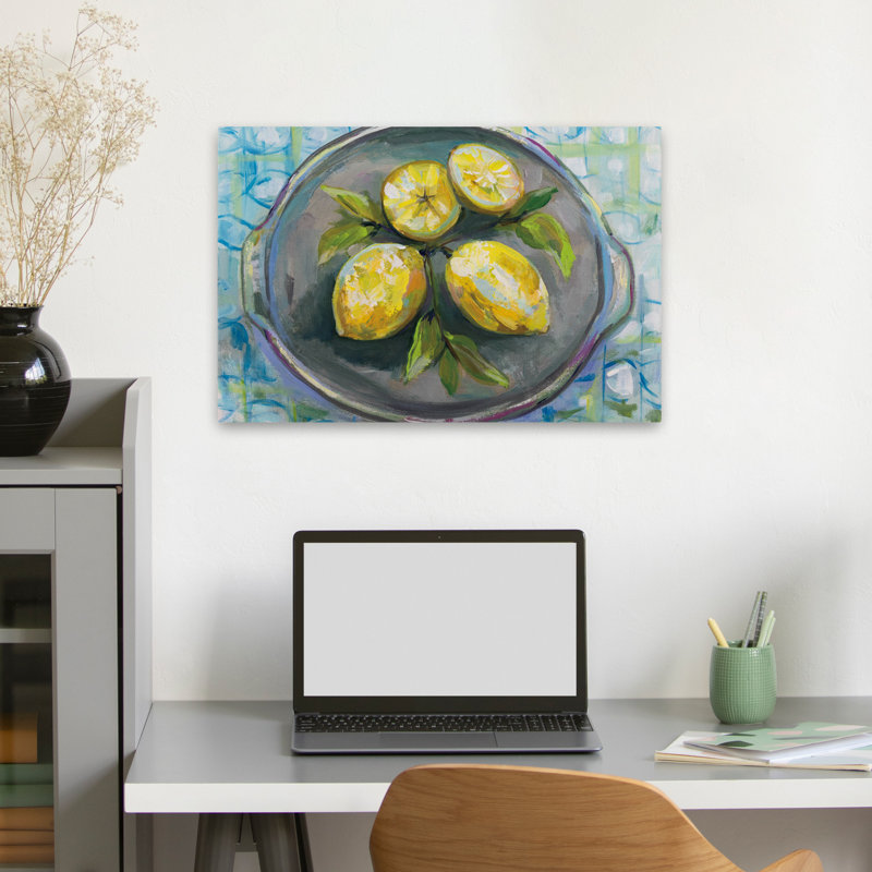 Art turquoise et citrons bleus, H 16 po x l 24 po