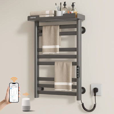 Porte-serviettes chauffant mural avec étagère 160 W avec tablette Sioyie