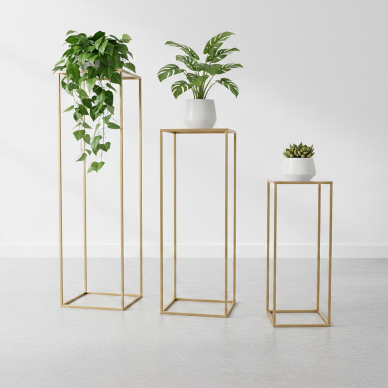 Support à plante géométrique Harlow en métal doré - piédestal et centre de mariage moderne pour événements, fêtes et décorations pour la maison