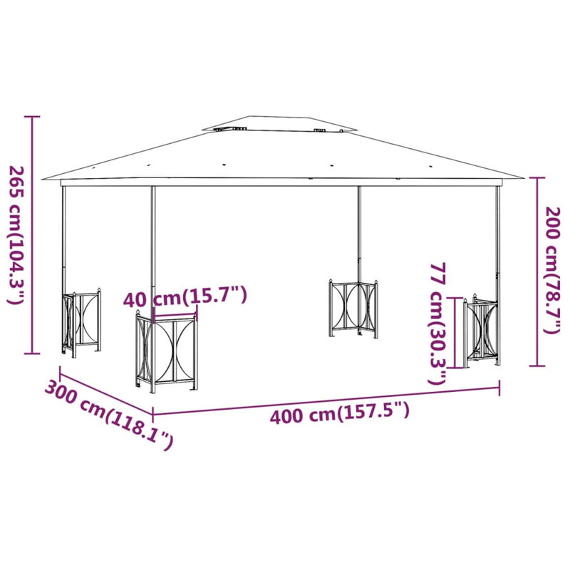 Dakota Fields Gazebo With Sidewalls&Double Roofs 3X4 M Anthracite, Cream
