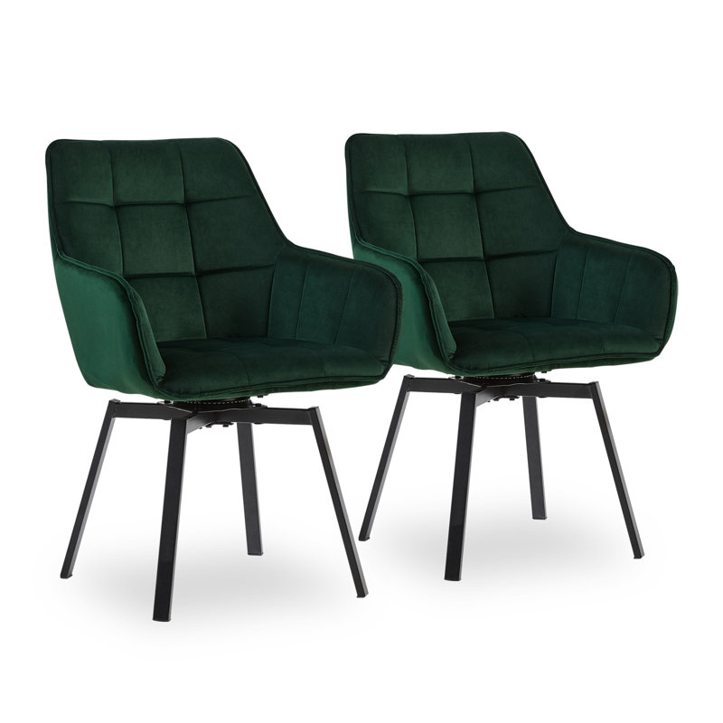 Velvet Upholstered Metal Armchair in Green, Green