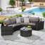 Ensemble de canapé modulaire d'extérieur demi-lune 7 pièces avec table basse ronde en verre trempé-130593240-130593242