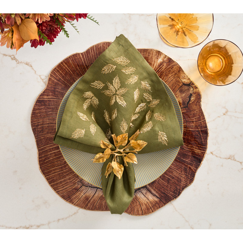 Gilded Breeze Napkin, Olive/Gold