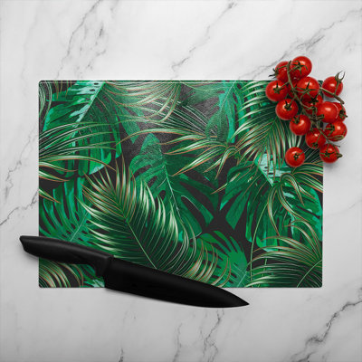 Tropical Leaves On Glass Chopping Board