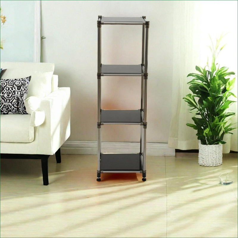 4-Tier Heavy Duty Stainless Steel Storage Shelving Unit, 100lbs/Shelf, 49"H x14.9"W x13.7"D | Black | Stainless Steel, Black