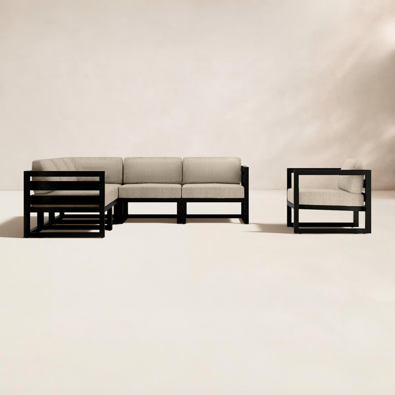 Smith 94" Outdoor Sectional with Sunbrella® Cushions, Canvas Flax Sunbrella® Canvas, Black