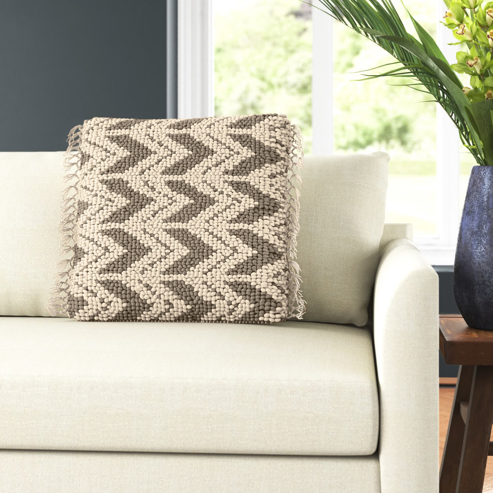 Oakleaf Chevron Throw Pillow, Gray/Cream, Pillow Cover Only - No Insert