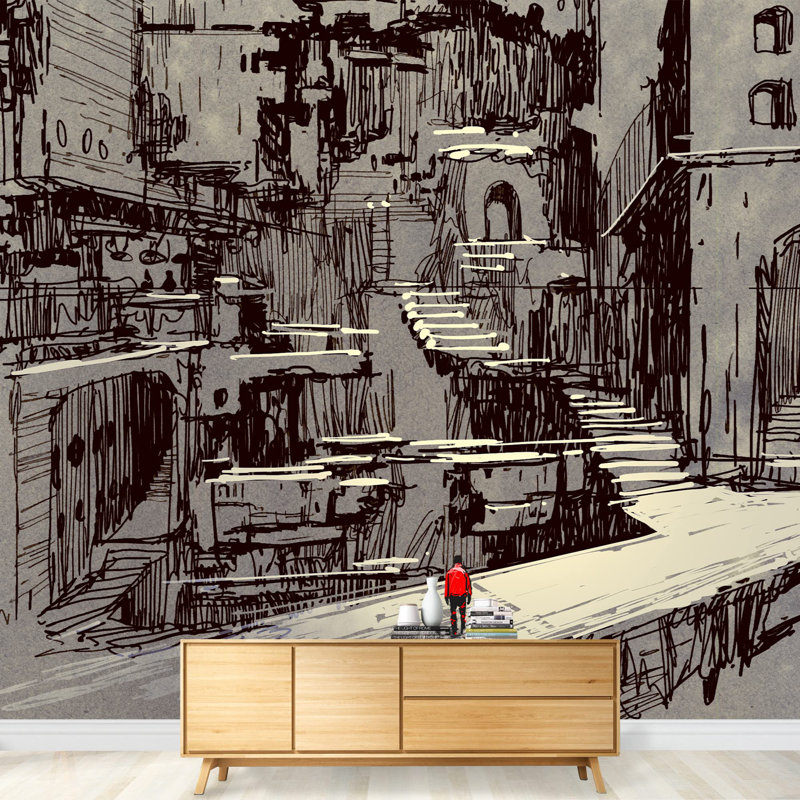 Grand papier peint auto-adhésif Scifi Cityscape, L 100 po x l 144 po