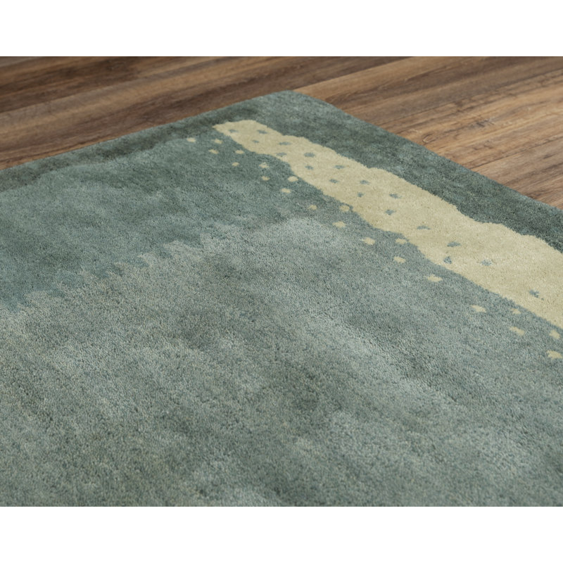 Abstract Handmade Tufted Wool Area Rug in Teal, Rectangle 5' x 7'6"