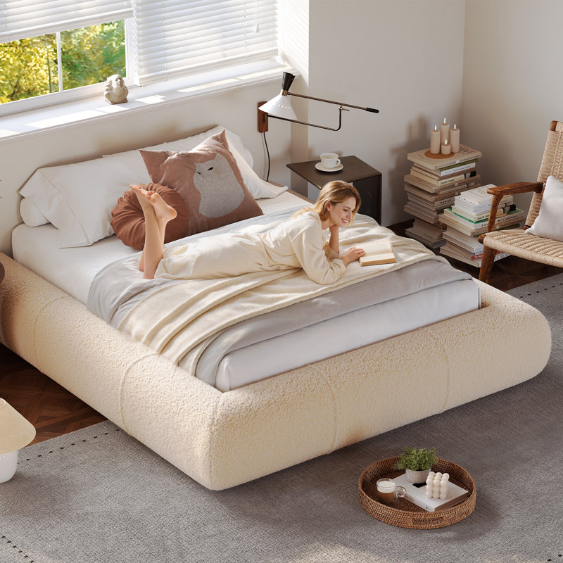 Soft Cloud Bed Upholstered Platform Bed Frame with Anti-Collision Rounded Corners for Bedroom, Easy Assembly, Full 