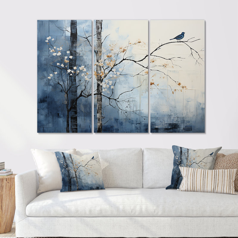 Minimalisme beige et bleu campagne III - ensemble d'art mural sur toile campagne, H 28 po x l 36 po x P 1 po, Toile tendue