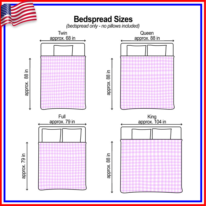 Purple White Gingham Quilted Bedspread All Sizes, Full / Double