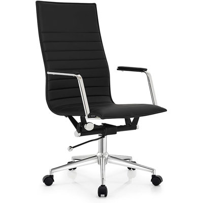 Modern High Back Office Desk Chair | Upholstered Ribbed PU Leather with Metal Frame | Adjustable Height, Tilt Lock | Computer Armchair for Home, Executive, Conference, Meetings