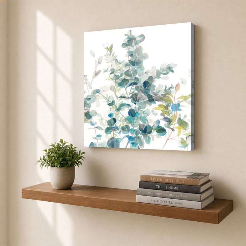 «Eucalyptus I White» par Magnolia Simplicity, gris neutre - impression sur toile, H 36 po x l 36 po, Ne s’applique pas