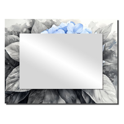 Blue Hydrangea In Monochrome Garden II - Floral Mirror Wall Decor - Printed On Metal