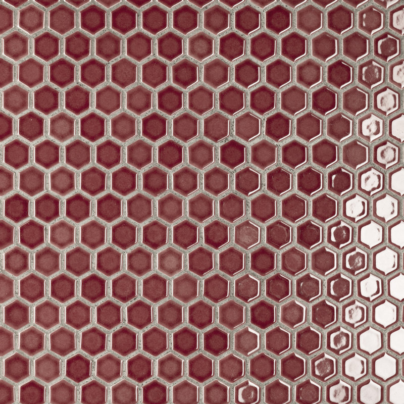 Tribeca 1" Hex Glossy 10-1/4 " x 11-7/8 " Porcelain Mosaic Floor and Wall Tile, Rusty Red