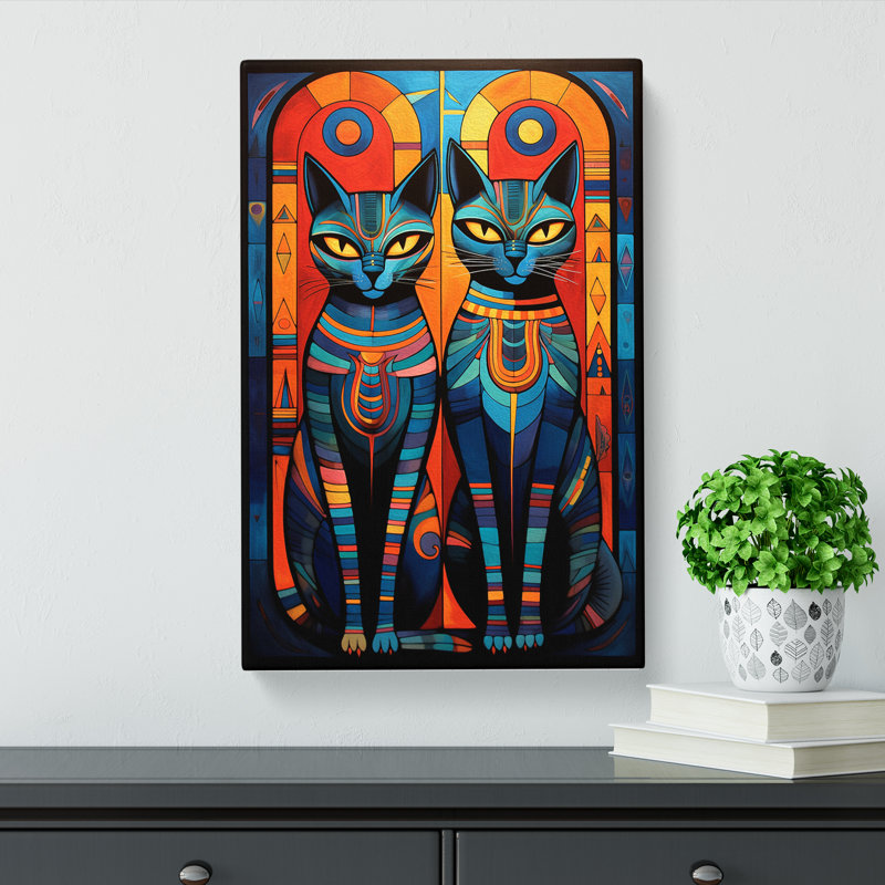 Egyptian Cat Symbolism - No Frame Print, 50cm H x 35cm W x 3cm D