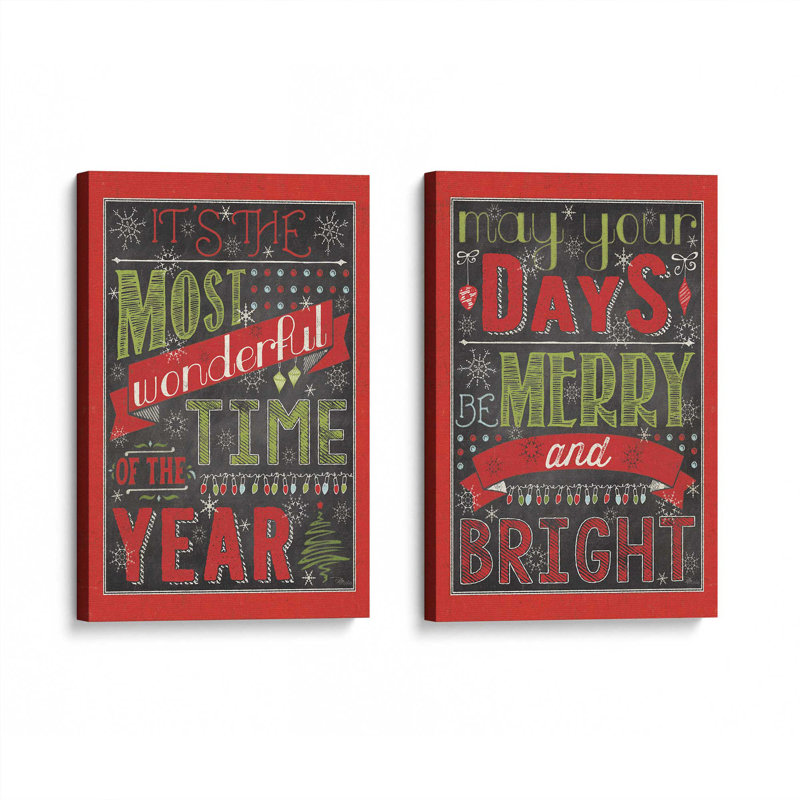 Merry and Bright Days, ensemble de 2 impressions sur toile, H 12 po x l 16 po, Toile tendue, Toile tendue