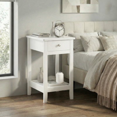 Table de bout de 23,6 po de hauteur avec tiroir et tablette de rangement ouverte, table d'appoint étroite avec tiroir et tablette pour les petits espaces