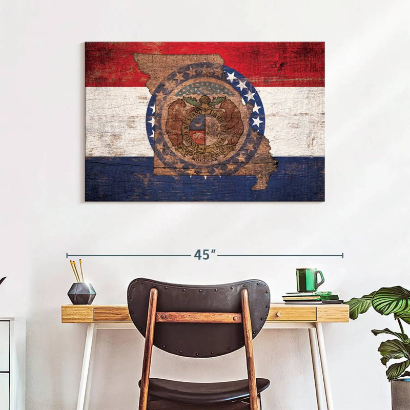 Borges State Map Over Missouri Flag, 26" H x 39" W