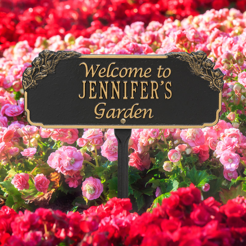 Enseigne de jardin personnalisée welcome, Noir / or, Oui