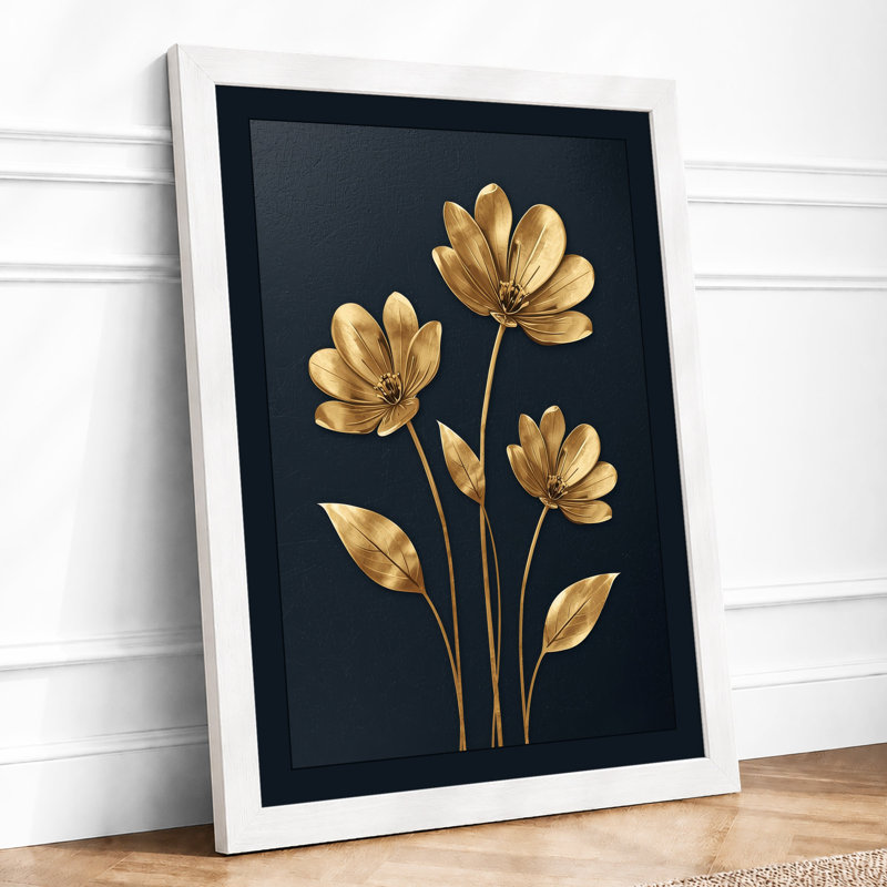Golden Blooms Botanical - Framed Print, A2 - 59.4 x 42.0 cm, White