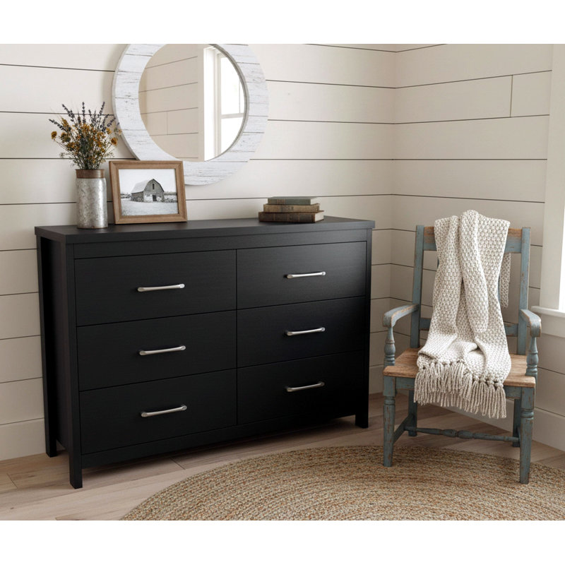 Selena Slide Logic 6 Drawer Low Dresser, Black