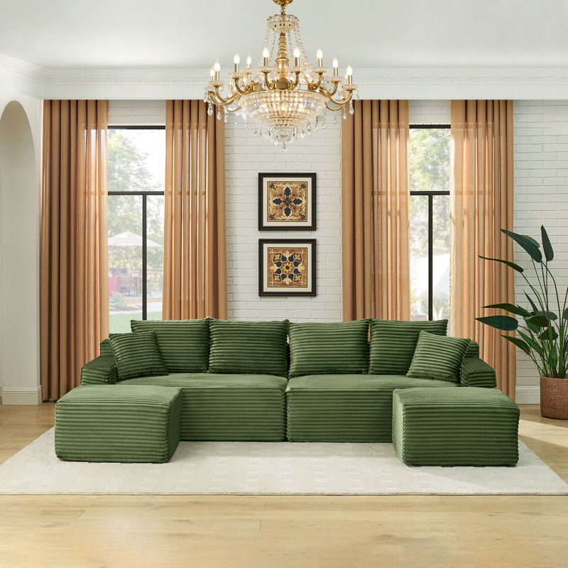 Boneless 115" Wide Modular Corduroy Sectional No Assembly, Green