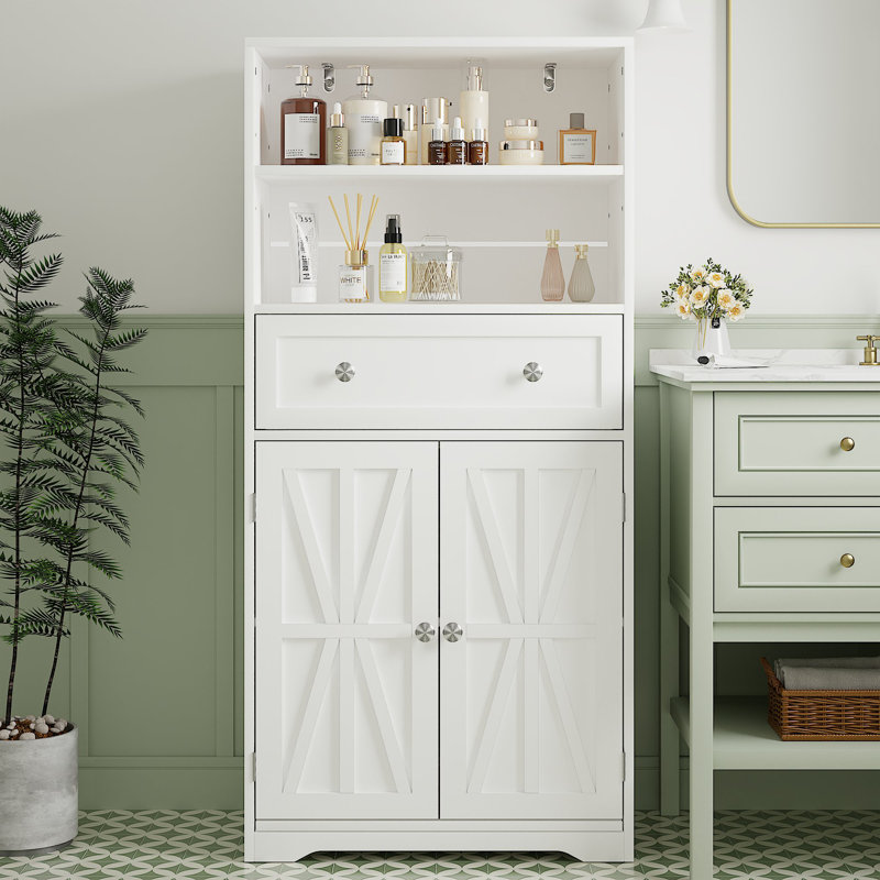 Grande armoire de rangement pour salle de bain, armoires autoportantes en bois avec glissières réglables, tiroir et 2 portes, armoire de plancher pour la cuisine, la salle de lavage, le salon, le vestibule