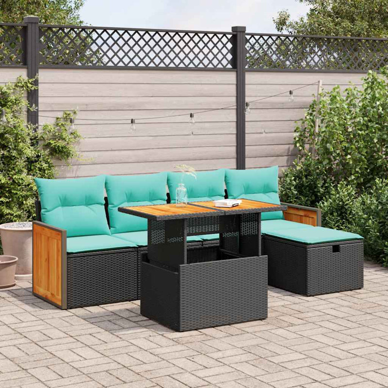  Ensemble de canapé de patio 6 pièces avec coussins en rotin polyacacia