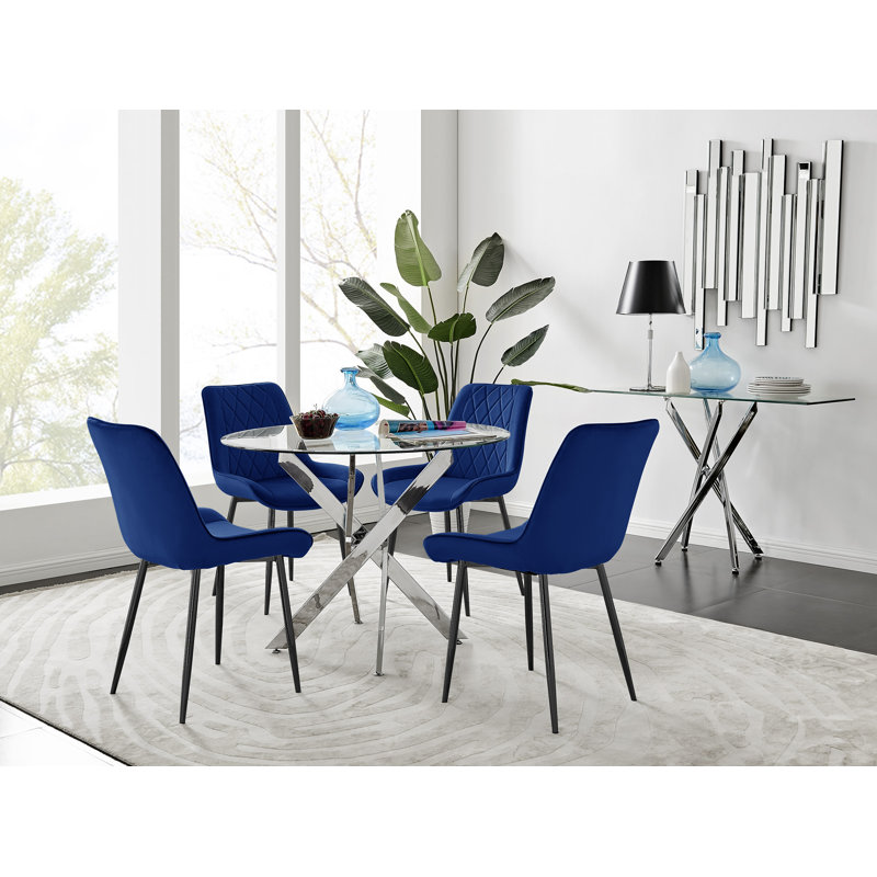 Bernell 4 - Person Dining Set, Navy/Black