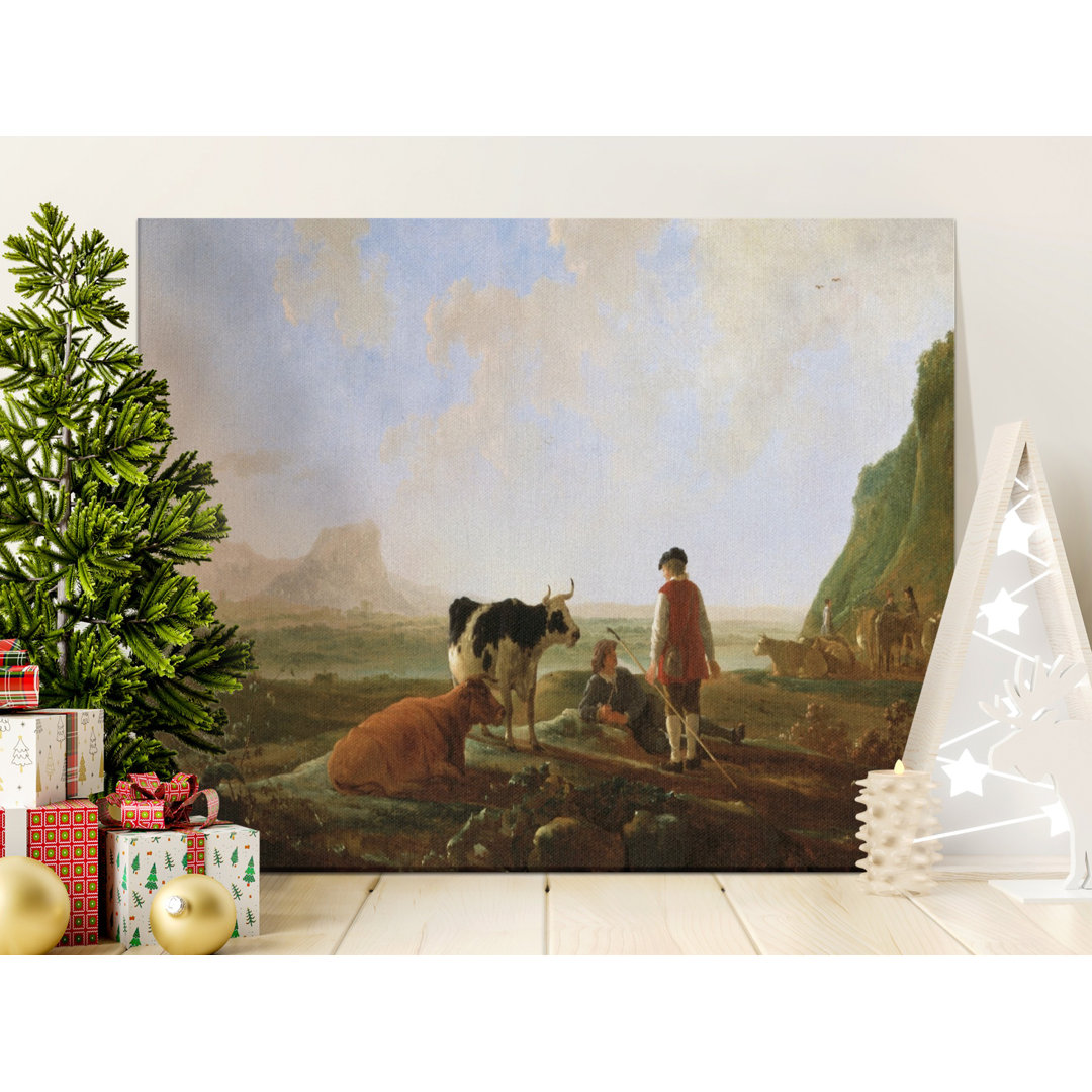 Pastoral Scene Canvas Wall Art, Cattle Herders, Gallery Wrapped Print, Ready to Hang, Archival Quality, Home Decor, Statement Piece