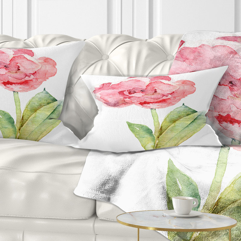 Seule tulipe rose sur fond blanc - coussin décoratif à imprimé floral