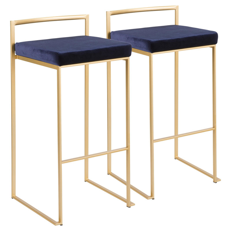 Tabouret de bar et de comptoir Ernestine, Velours blanc, Doré, Tabouret de bar (siège d'une hauteur de 31 po)