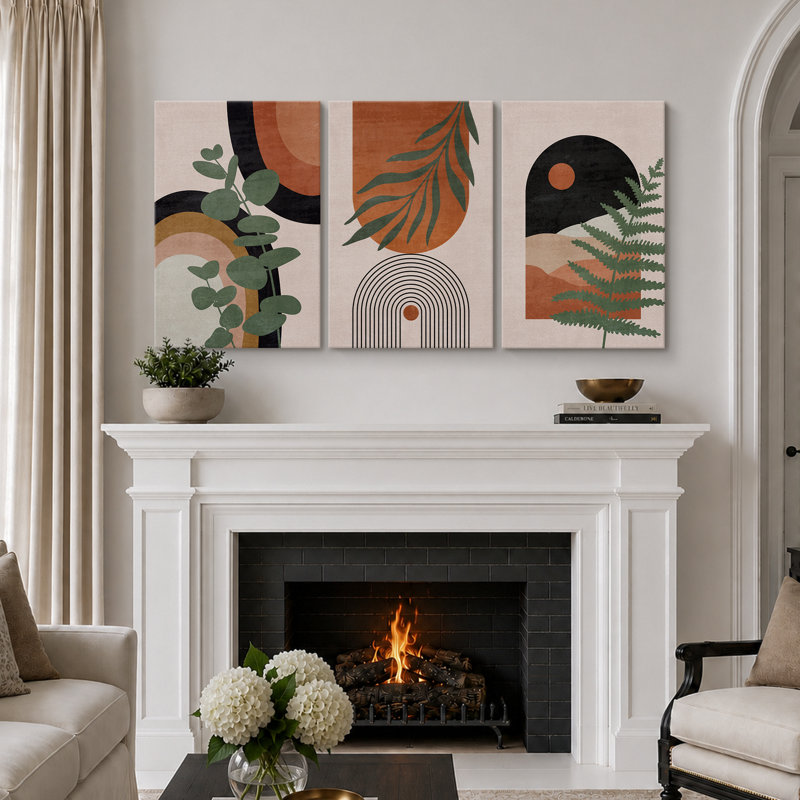 «Mid Century Modern Boho Geometric Desert Dune Jungle Palm Leaf», ensemble de 3 impressions sur toile, H 24 po x l 48 po