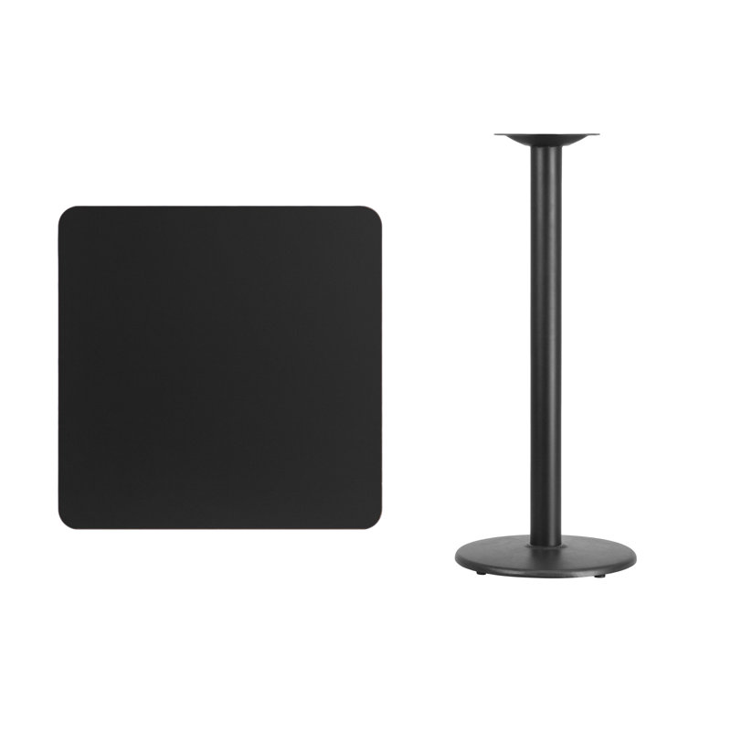 Plateau de table stratifié carré Jack avec base à hauteur de table, H 43,12 po x l 30 po x P 30 po, Noir