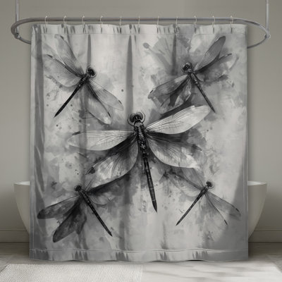 Black White Dragonflies Shower Curtains Extra Long