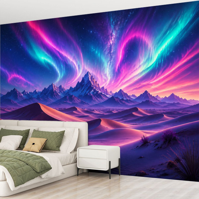 Papier peint adhésif autocollant vibrant pour décoration murale Aurora Majestic Desert Mountains, L 69 po x l 96 po