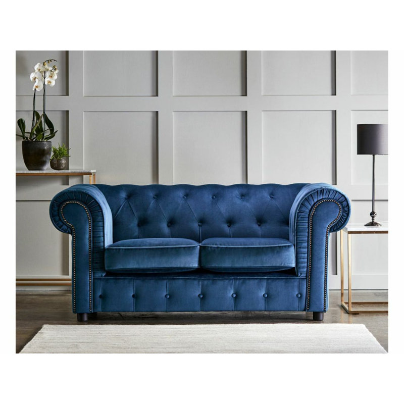 Aaron 2 Seater Velvet Sofa, Blue, 2