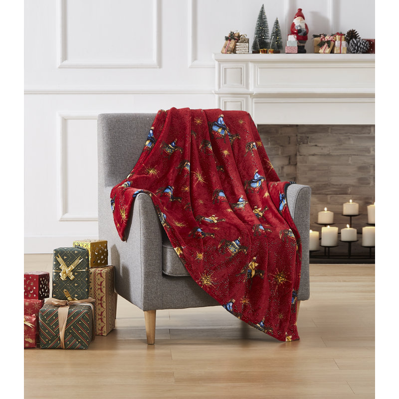Christmas Three Kings Printed Flannel Throw 50"X60" Red