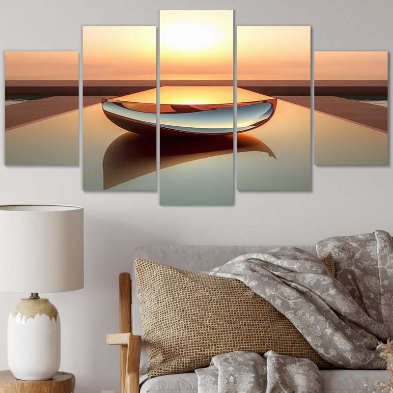 Rose et courbes architecturales - Futuriste minimal I - impression sur toile d'architecture futuriste - 5 panneaux