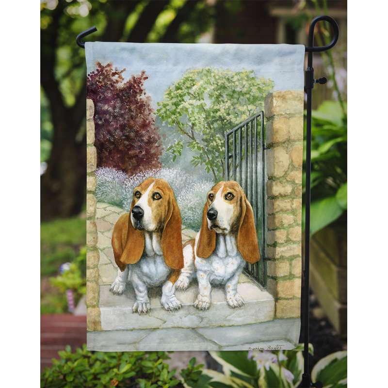 Drapeau de jardin à 2 côtés Basset Hound dans la porte, H 15 po x l 11 po