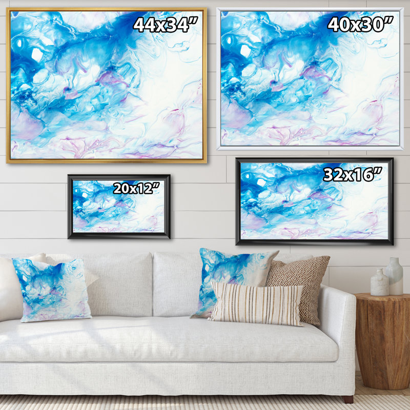Encre rose et bleue, impression sur toile, Toile à cadre flottant blanc, H 12 po x l 20 po