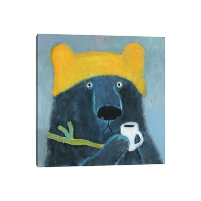 Blue Bear in the Yellow Hat 1 Piece Wrapped Canvas Painting