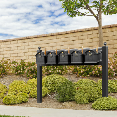 Balmoral Quint Mount Mailbox /w/ Ball Finials & Personalized Door Medallion (5 Mailboxes, Quint Mount Rack, 5 Medallions)