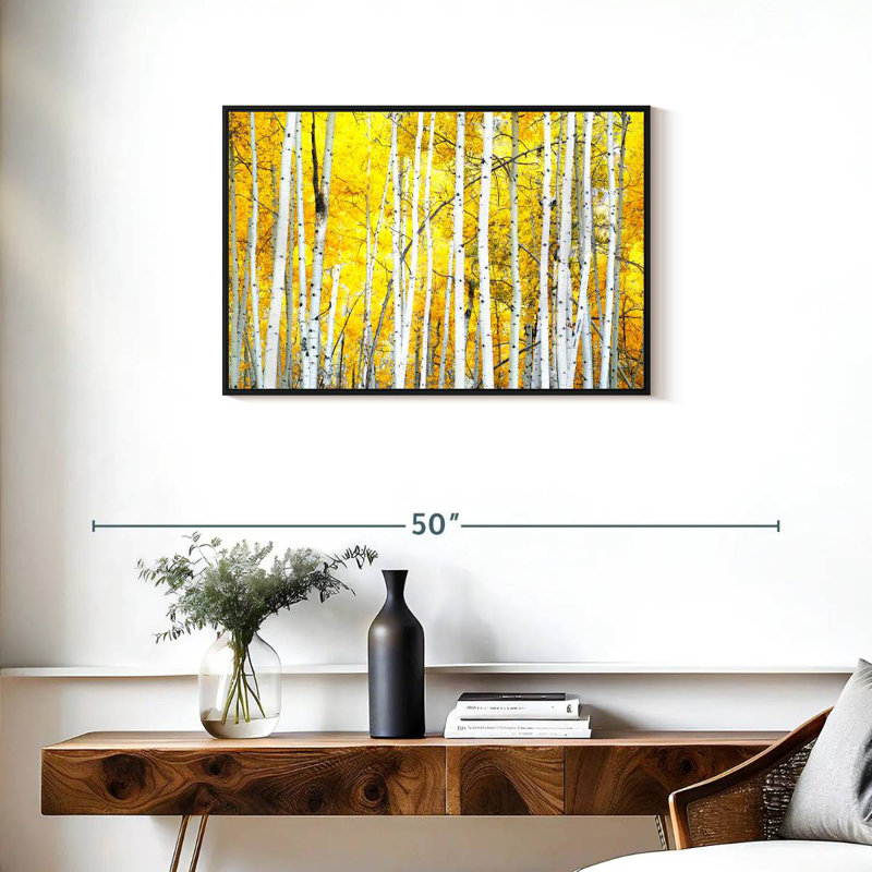 Bouleaux dorés, Cadre flottant noir, 31 po x 21 po