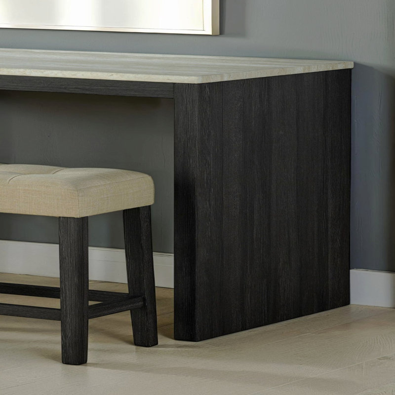 Ensemble de table de salle à manger bicolore à 2 tons avec tabourets et coussins de siège capitonnés beige 3 pièces