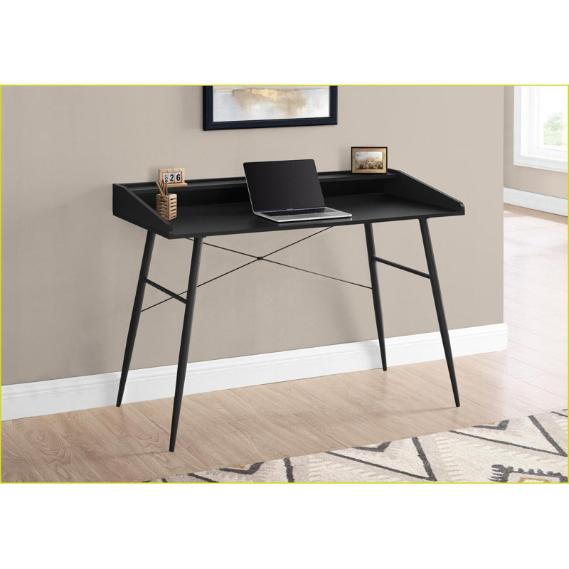 Bureaux, bureau d'ordinateur de L 48 po avec huche de rangement et amp; Casiers, stratifié noir / métal | Panneau de particules | Noir