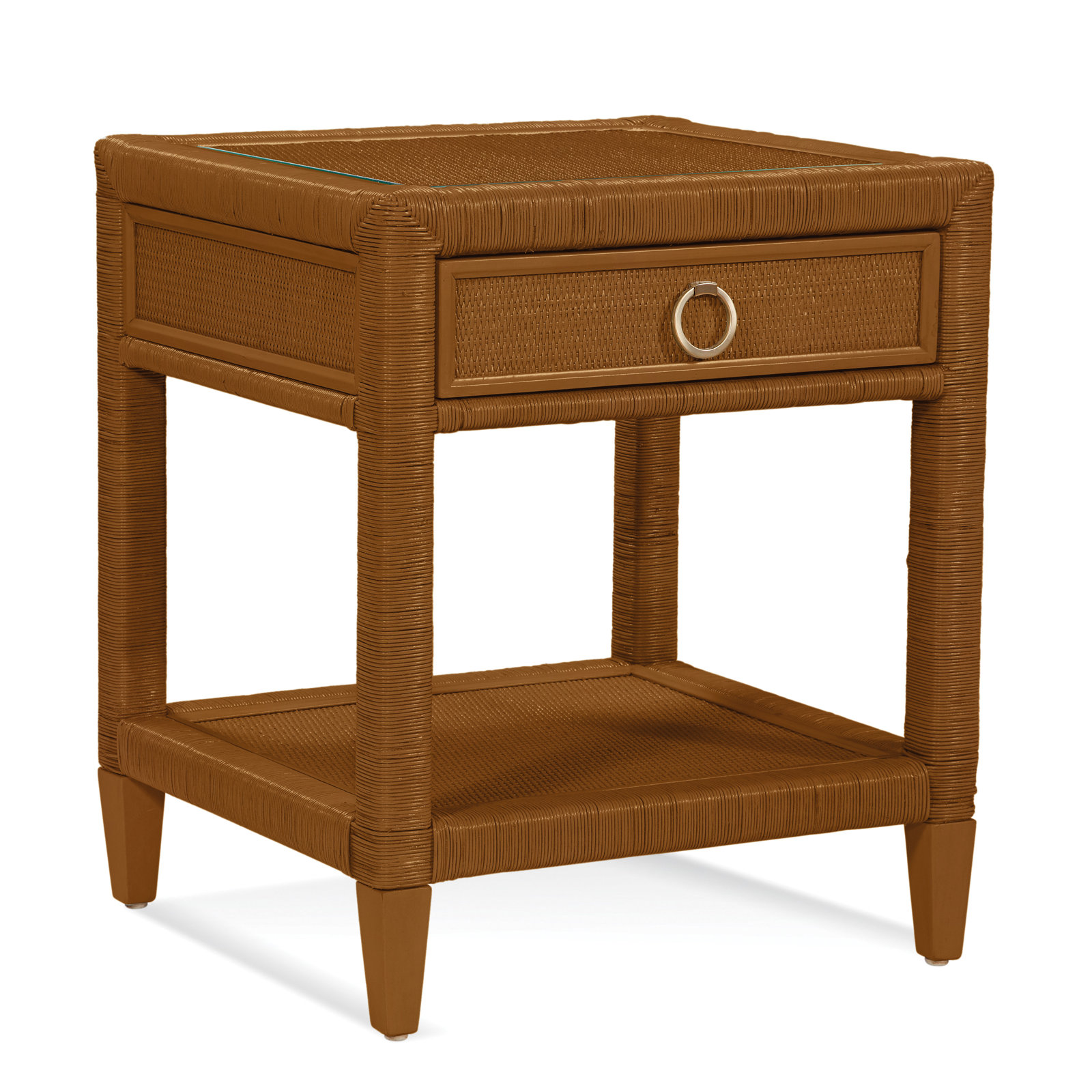 Warwick 1 - Drawer Wicker/Rattan Nightstand, Havana, Satin Brass